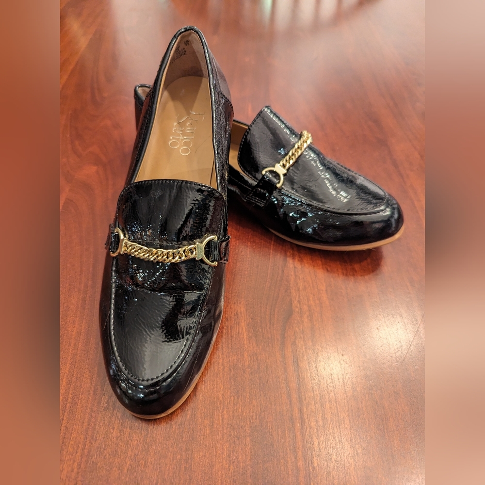 Franco Sarto Persephone black patent flats, size 8